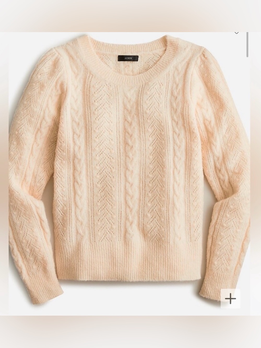 J. Crew Women’s Pointelle Cable Knit Crewneck Sweater in Heather Muslin Large